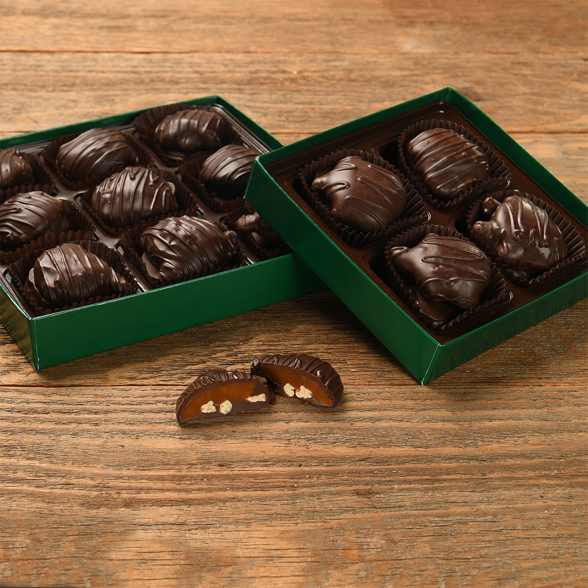 Dark Chocolate Caramel Pecan Clusters Box